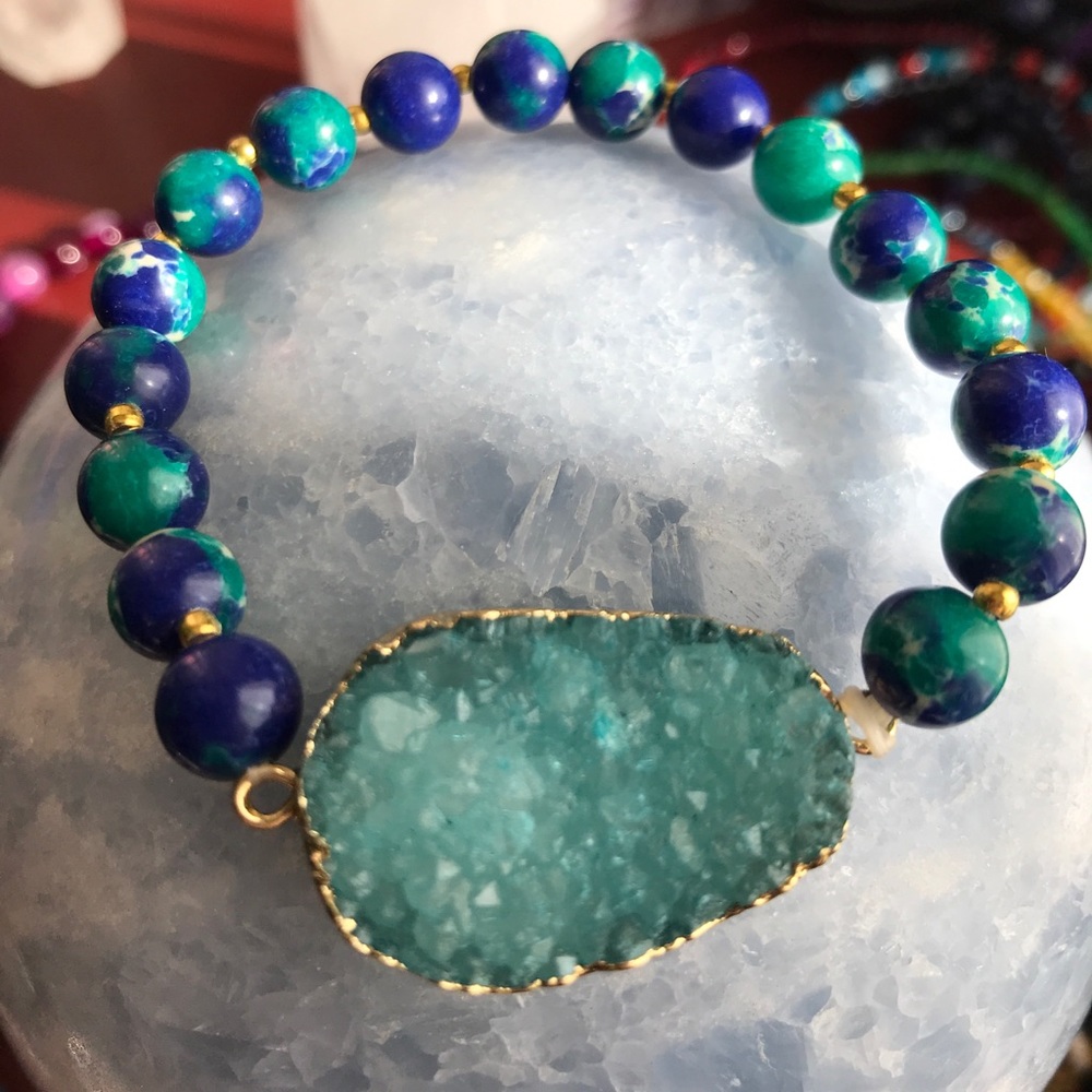 Sea Sediment and Druzy gemstone bracelet - Picture 3 of 3